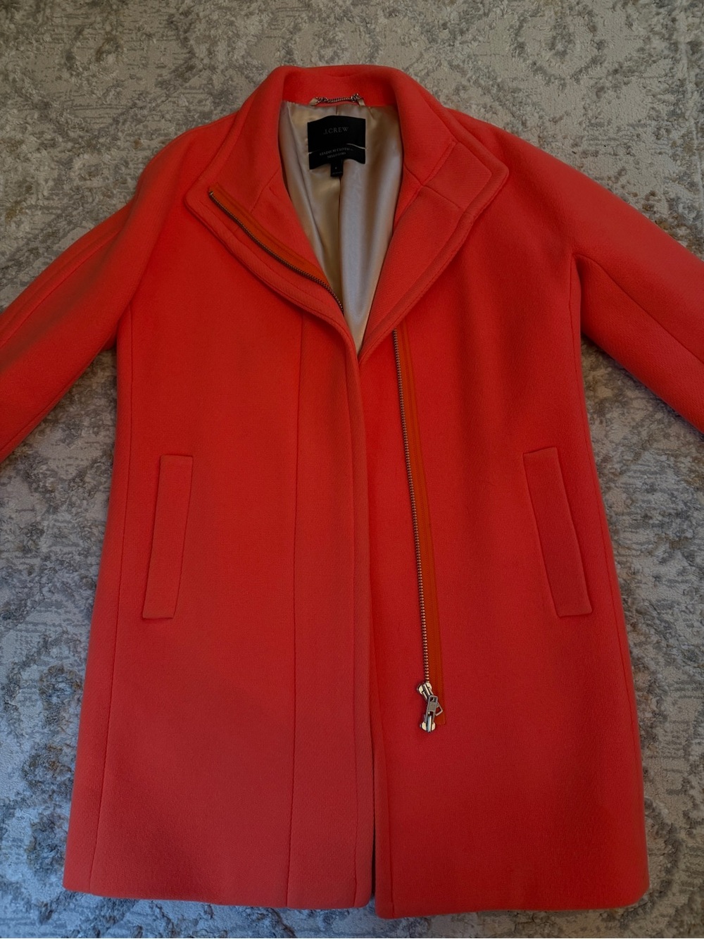 J. Crew Coral Wool Asymmetrical Zip Pea Coat